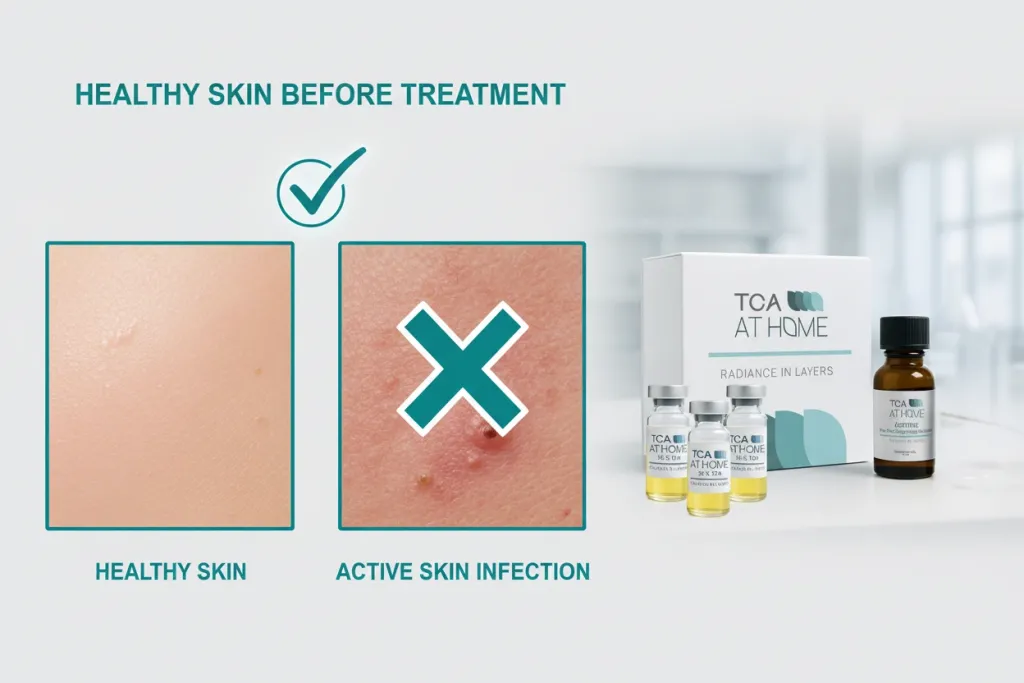 TCA chemical peel contraindication for people with active skin infections or compromised skin health
