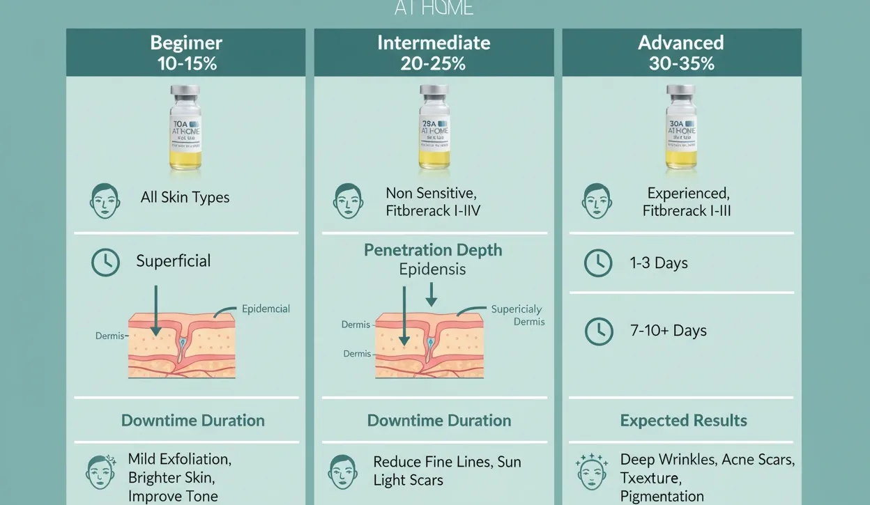 TCA At Home peel products showing different strength options for at-home chemical peel treatment