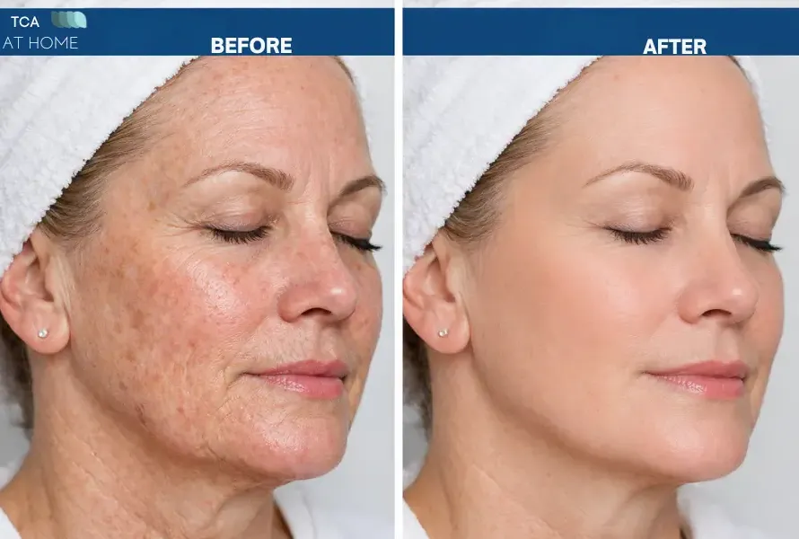 TCA peel before and after results showing skin texture improvement